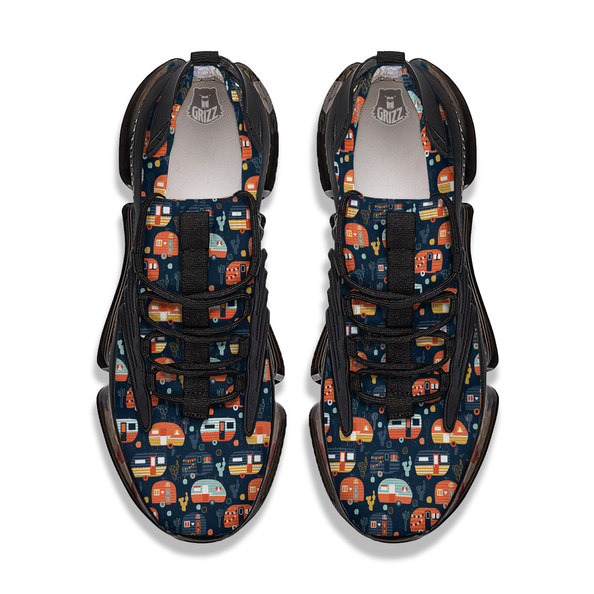 Camping Caravan Print Pattern Black Gym Shoes-grizzshop