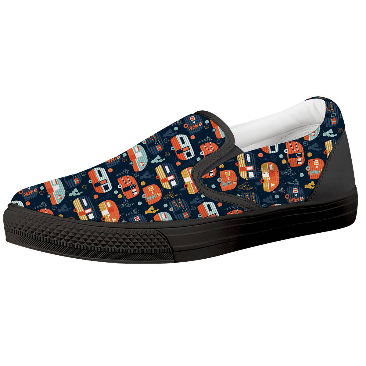 Camping Caravan Print Pattern Black Slip On Shoes-grizzshop