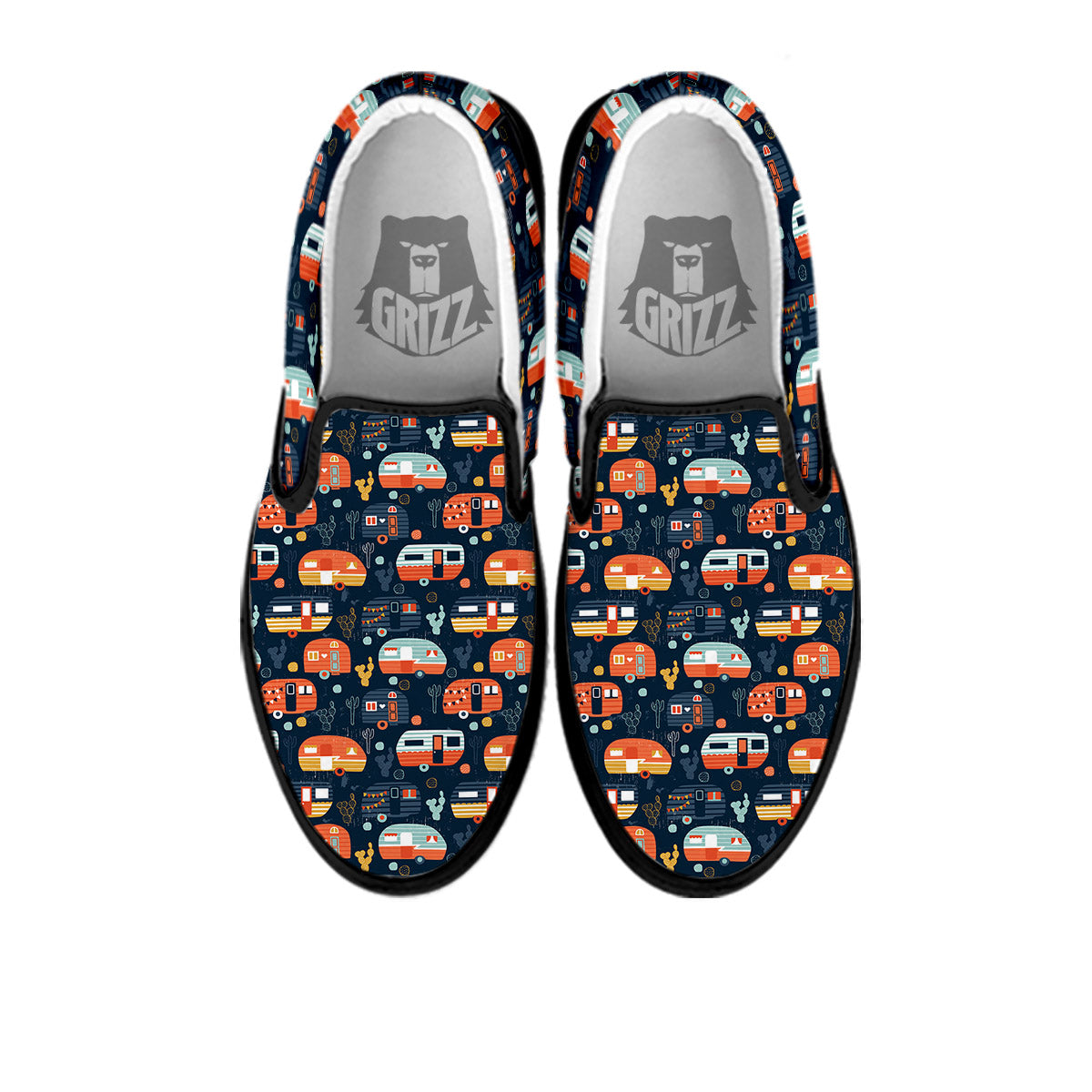 Camping Caravan Print Pattern Black Slip On Shoes-grizzshop