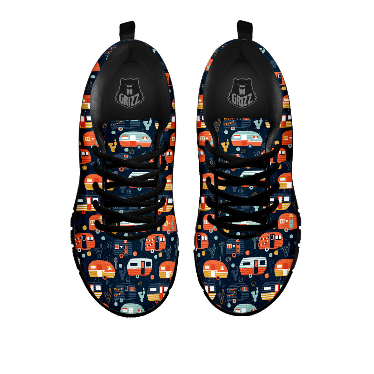 Camping Caravan Print Pattern Black Sneaker-grizzshop