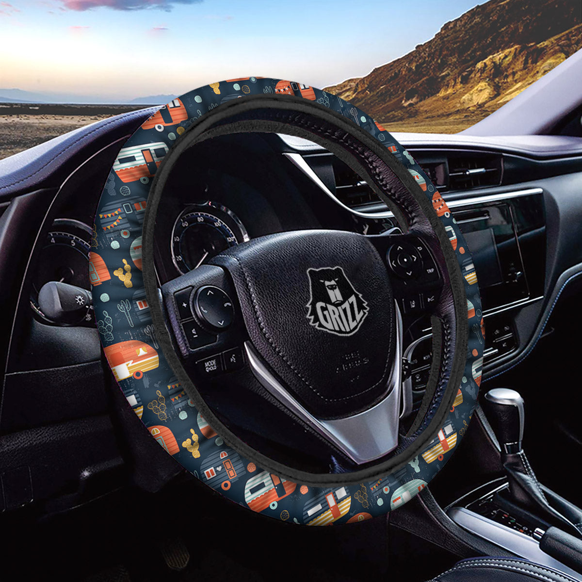 Camping Caravan Print Pattern Car Steering Wheel Cover-grizzshop