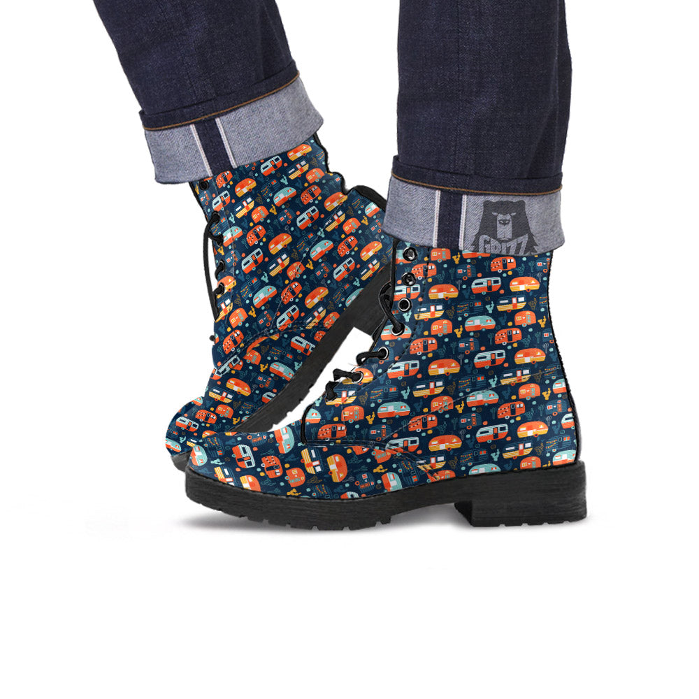 Camping Caravan Print Pattern Leather Boots-grizzshop