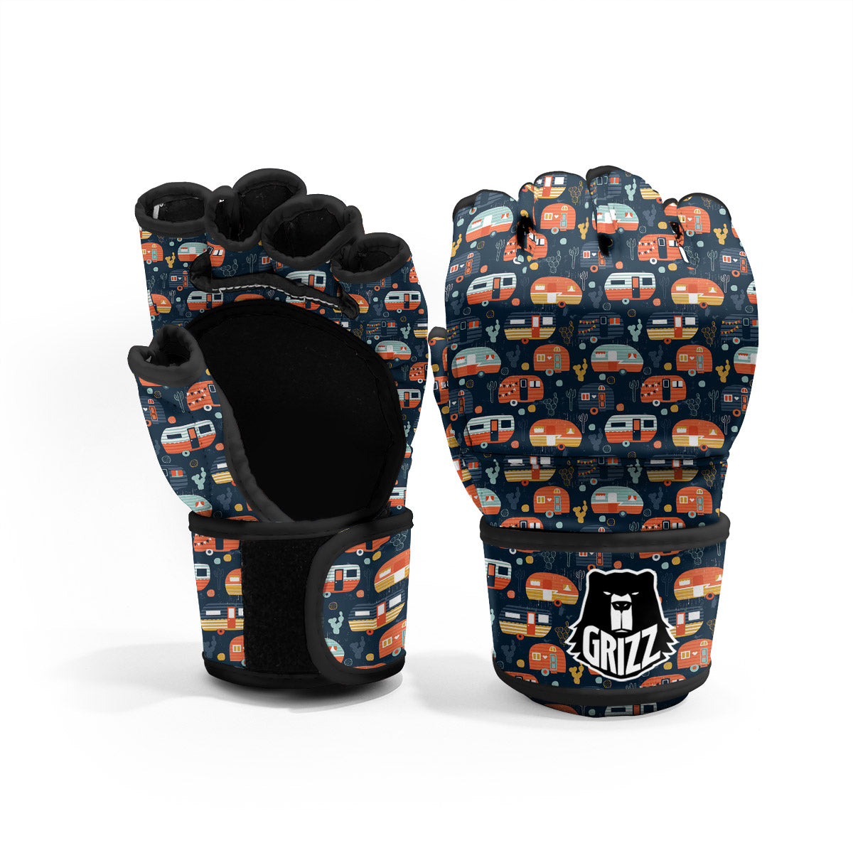 Camping Caravan Print Pattern MMA Gloves-grizzshop