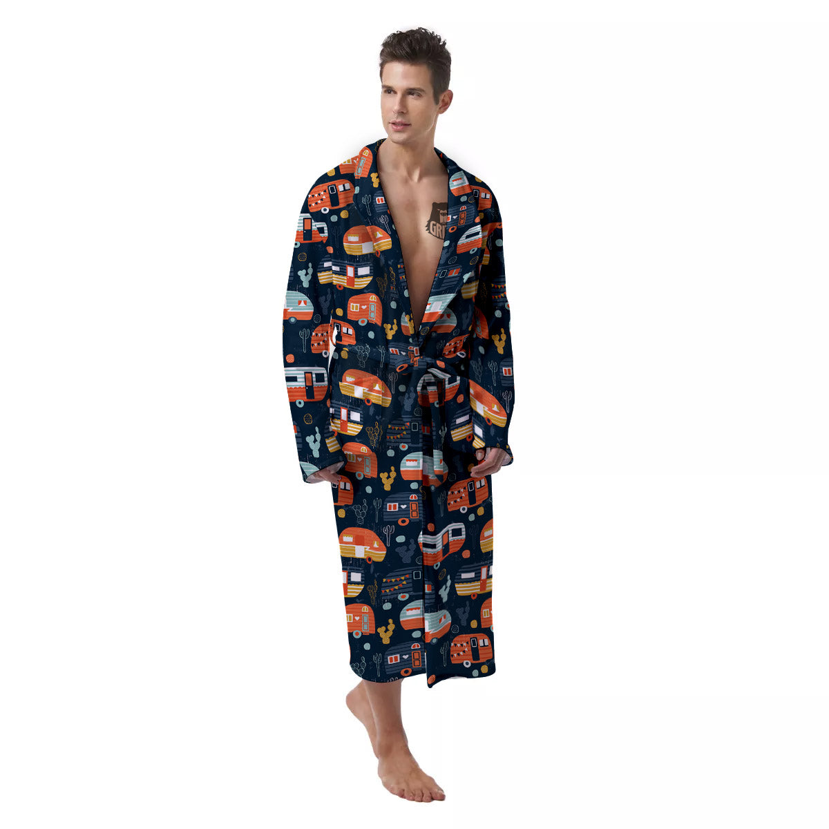 Camping Caravan Print Pattern Men's Robe-grizzshop