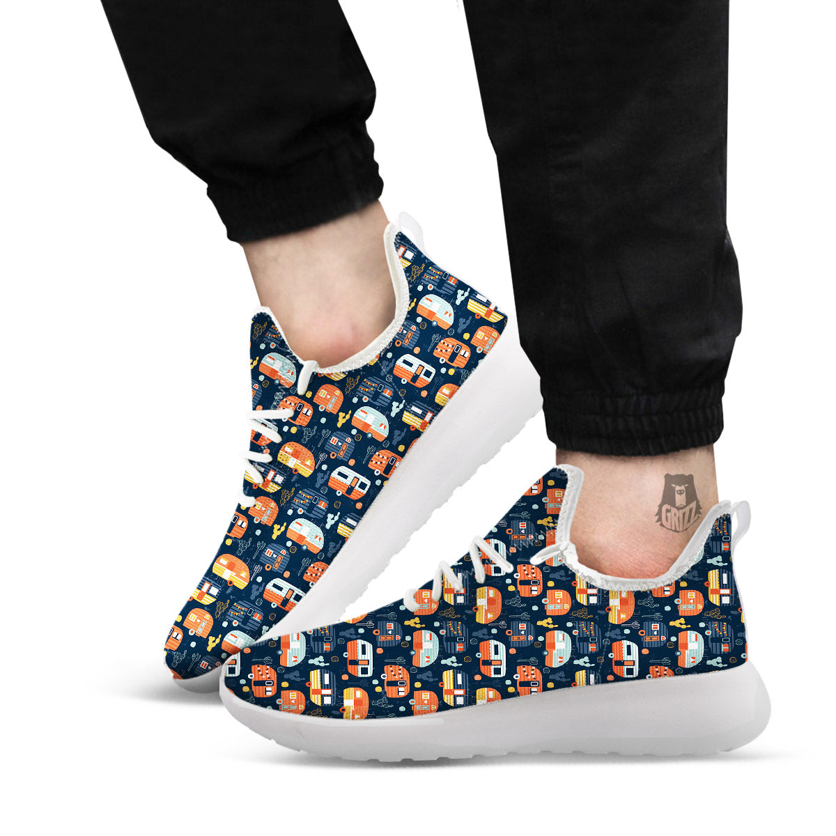 Camping Caravan Print Pattern White Athletic Shoes-grizzshop