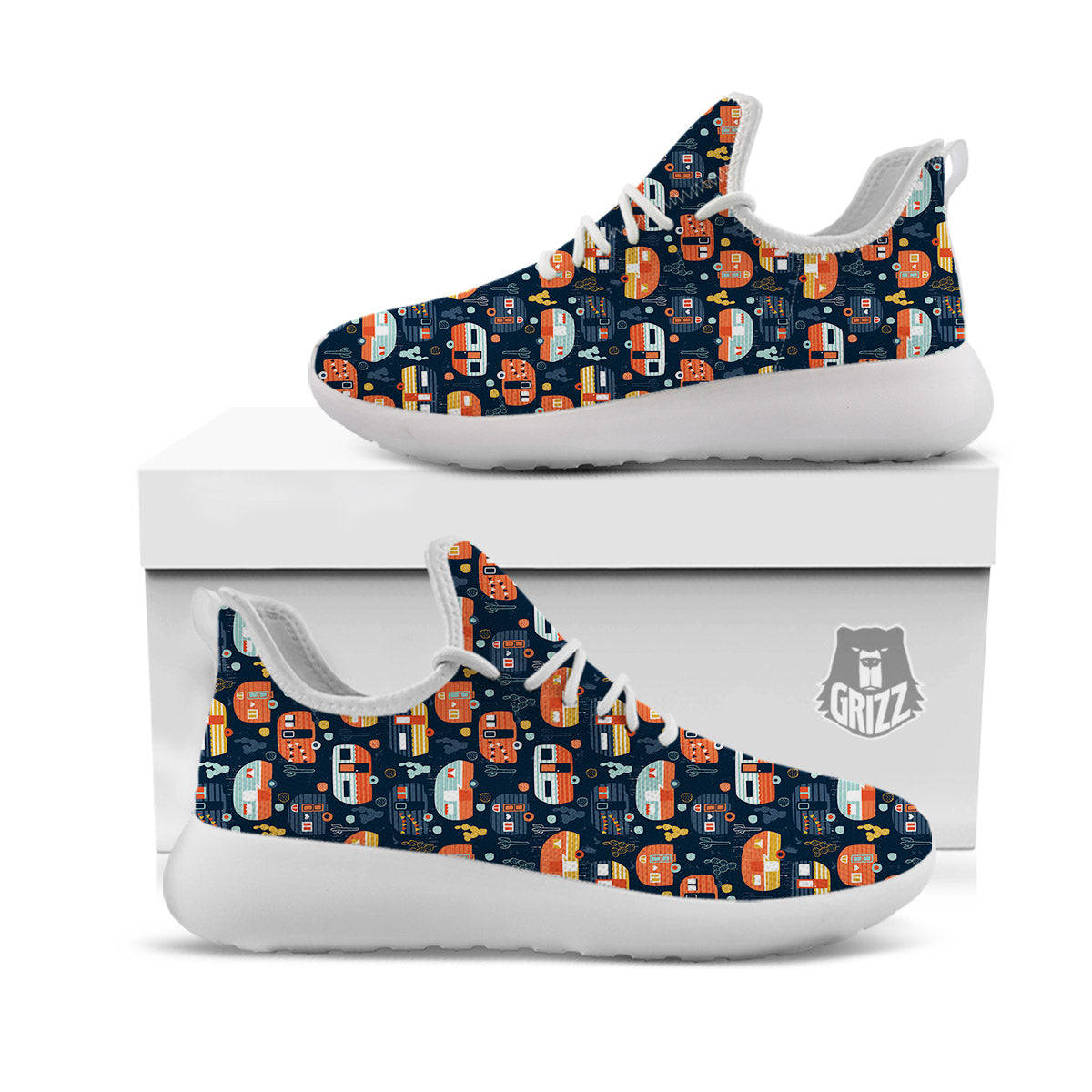 Camping Caravan Print Pattern White Athletic Shoes-grizzshop