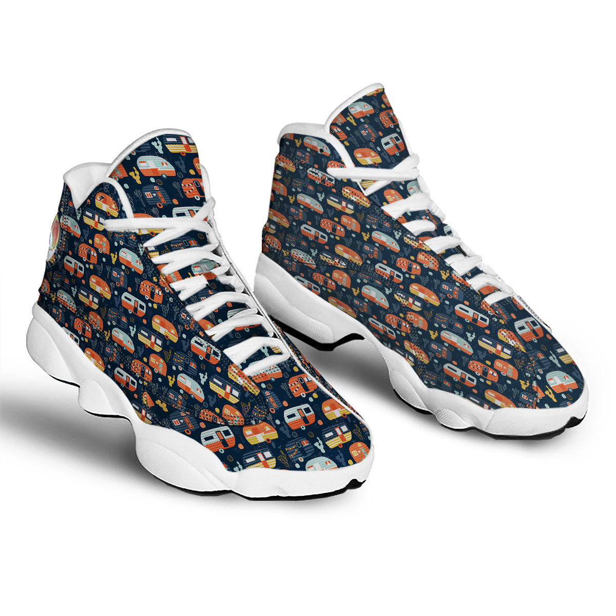 Camping Caravan Print Pattern White Basketball Shoes-grizzshop