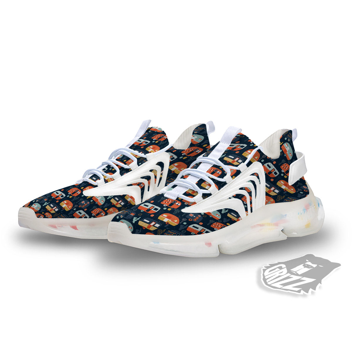 Camping Caravan Print Pattern White Gym Shoes-grizzshop