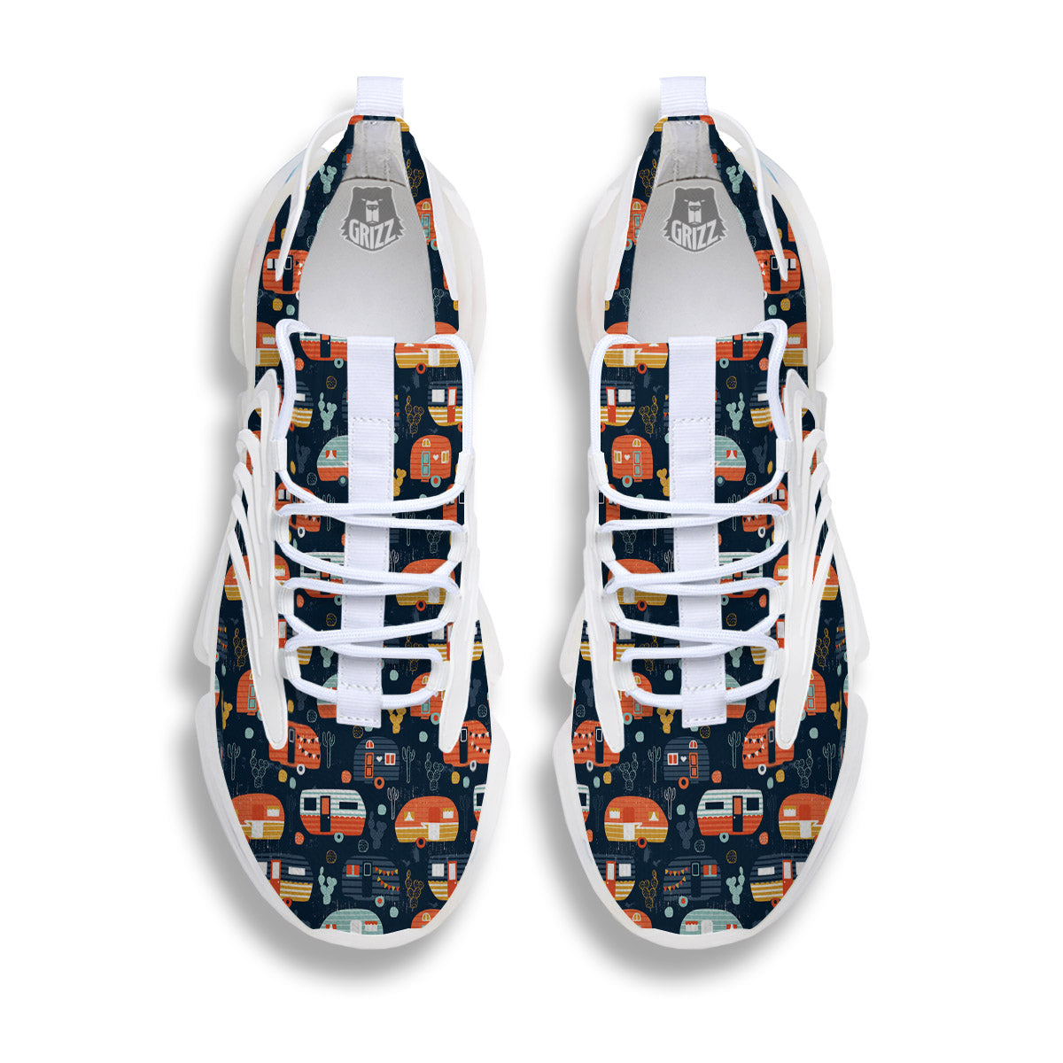 Camping Caravan Print Pattern White Gym Shoes-grizzshop