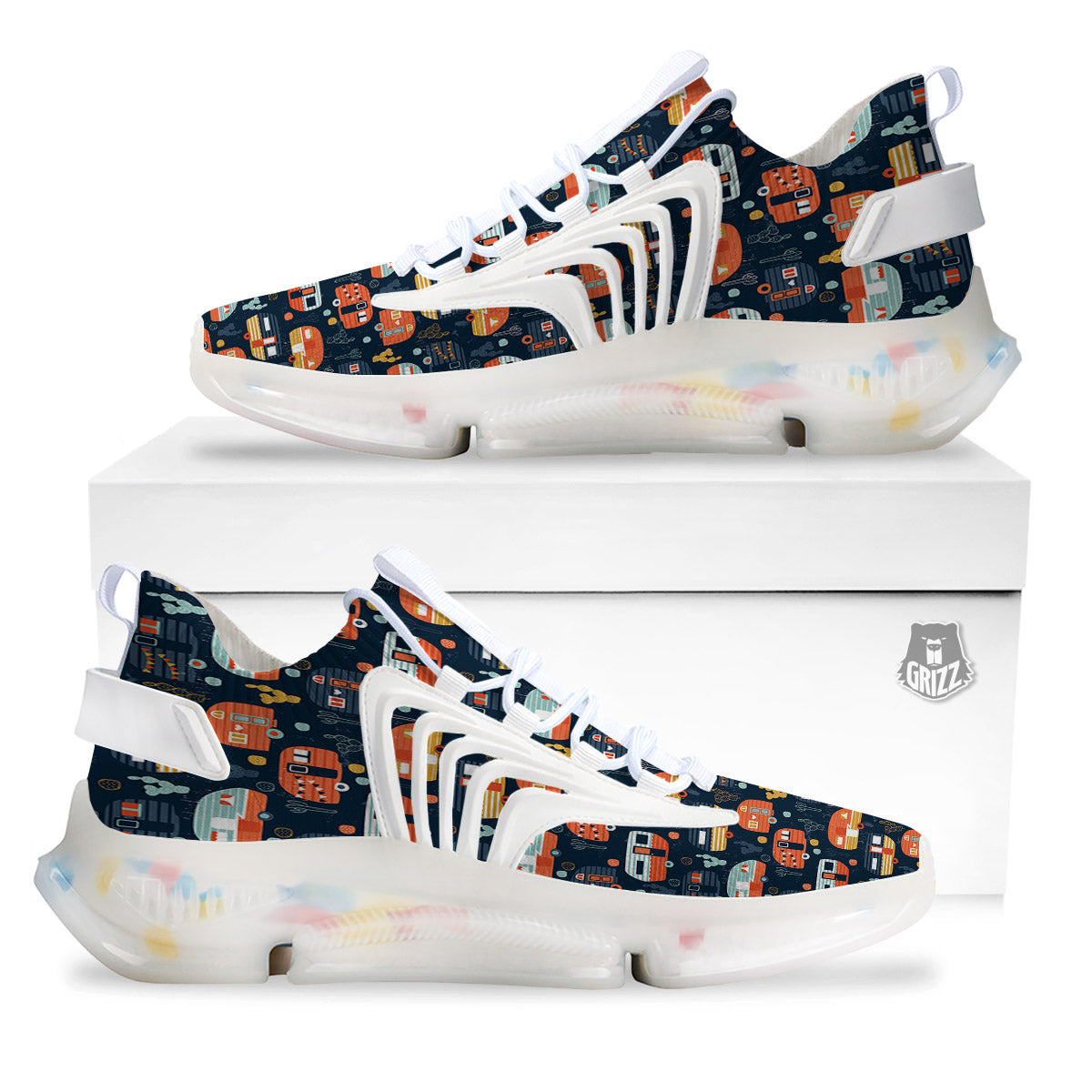 Camping Caravan Print Pattern White Gym Shoes-grizzshop
