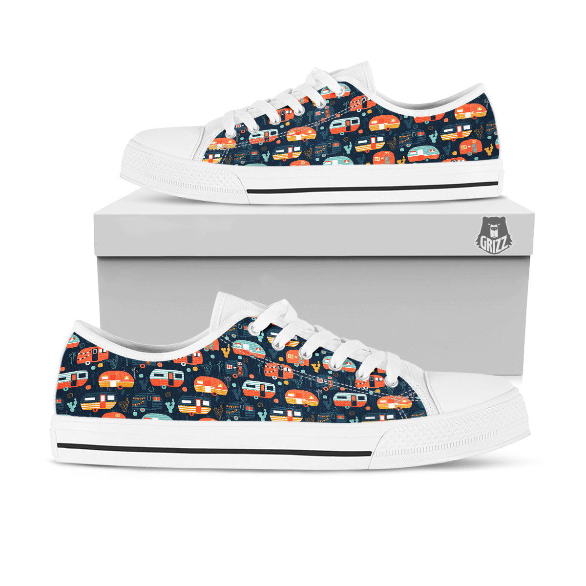 Camping Caravan Print Pattern White Low Top Shoes-grizzshop