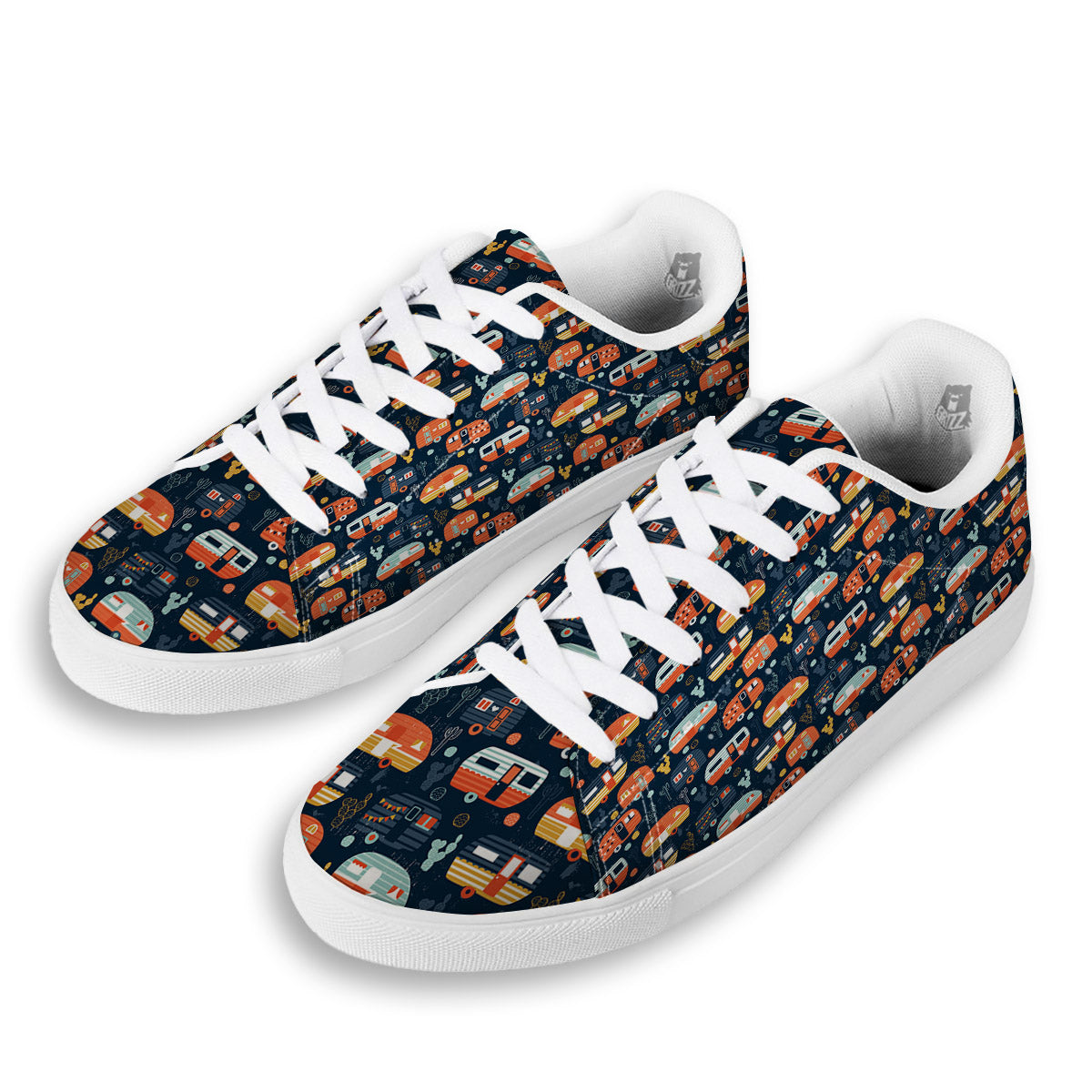 Camping Caravan Print Pattern White Low Top Sneakers-grizzshop