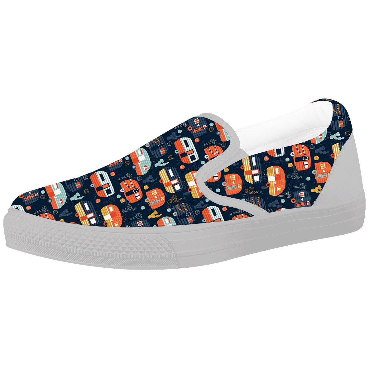 Camping Caravan Print Pattern White Slip On Shoes-grizzshop