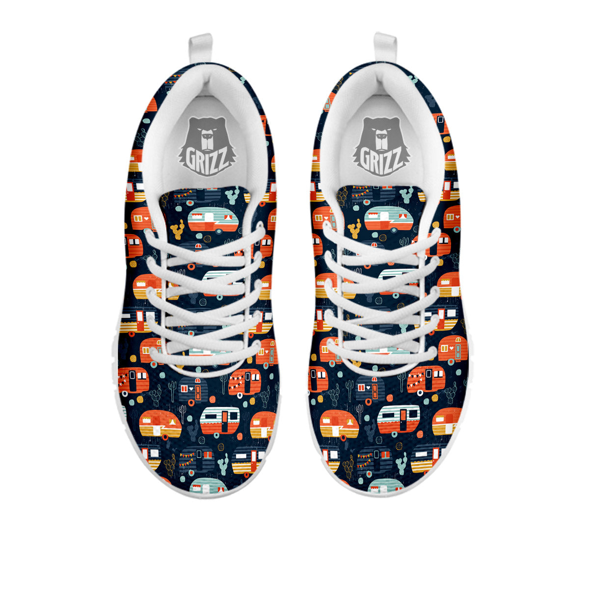 Camping Caravan Print Pattern White Sneaker-grizzshop
