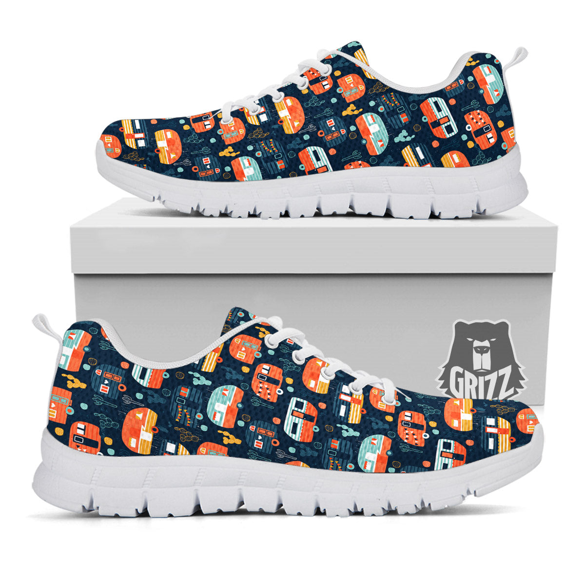 Camping Caravan Print Pattern White Sneaker-grizzshop