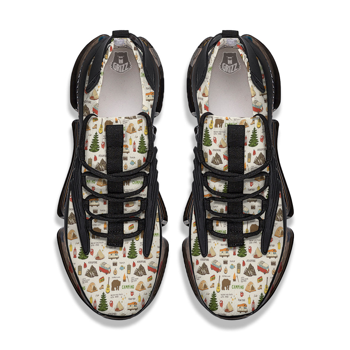 Camping Cartoon Print Pattern Black Gym Shoes-grizzshop