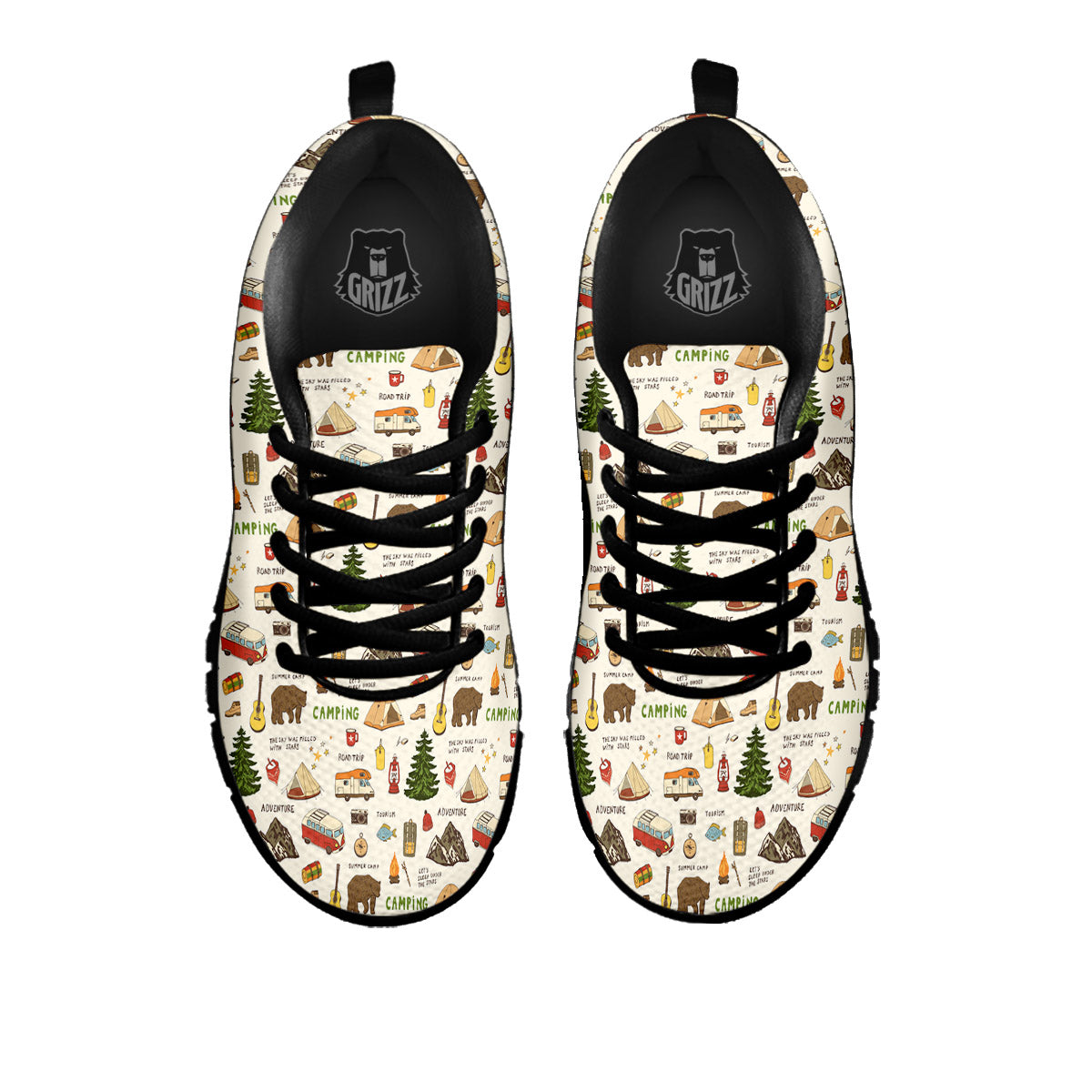 Camping Cartoon Print Pattern Black Sneaker-grizzshop
