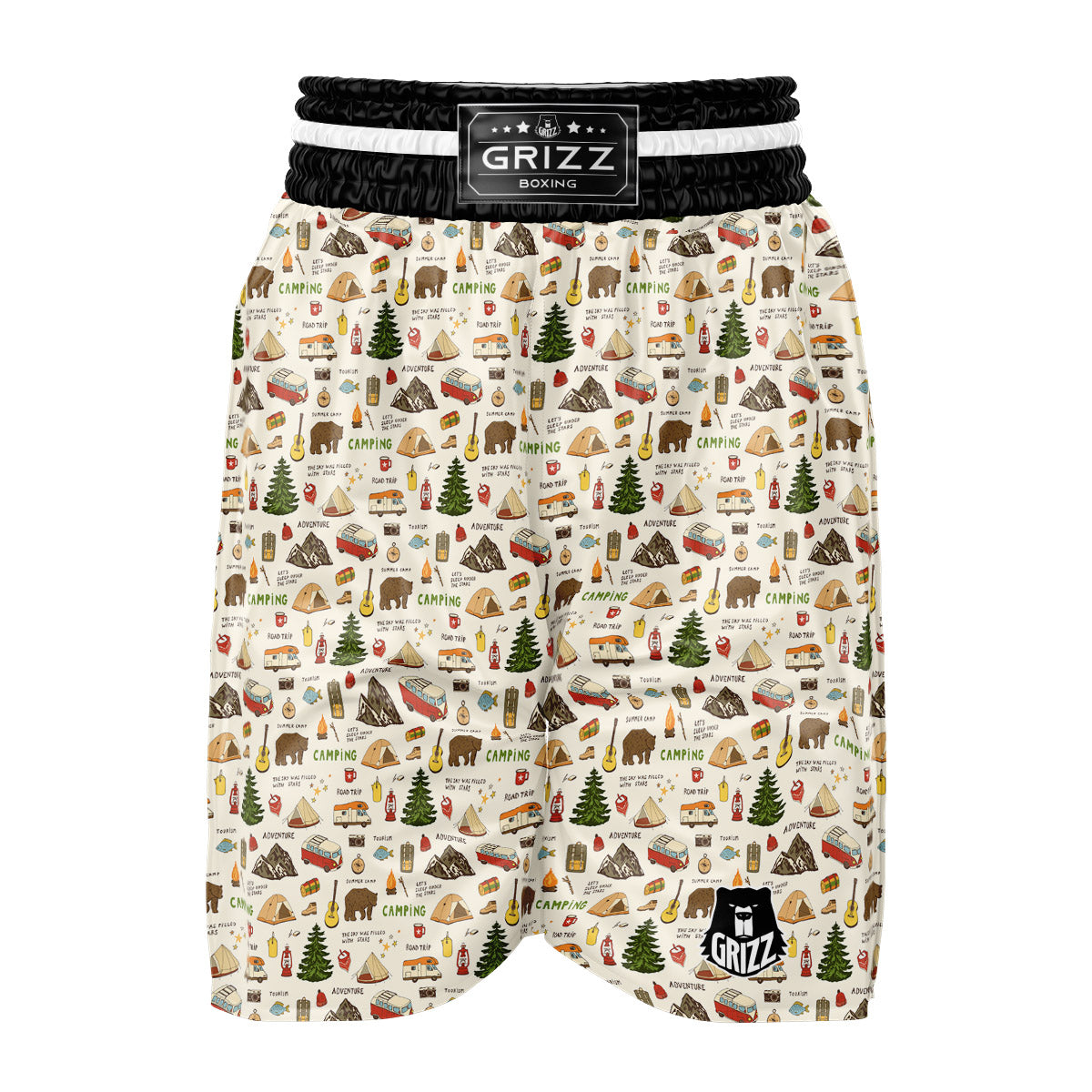 Camping Cartoon Print Pattern Boxing Shorts-grizzshop