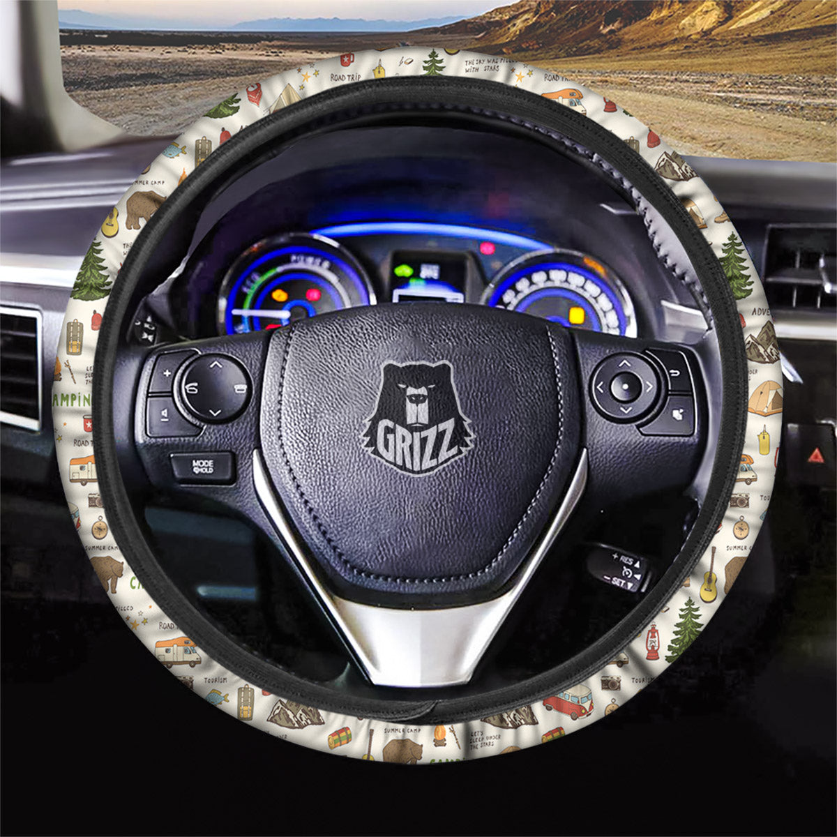 Camping Cartoon Print Pattern Car Steering Wheel Cover-grizzshop