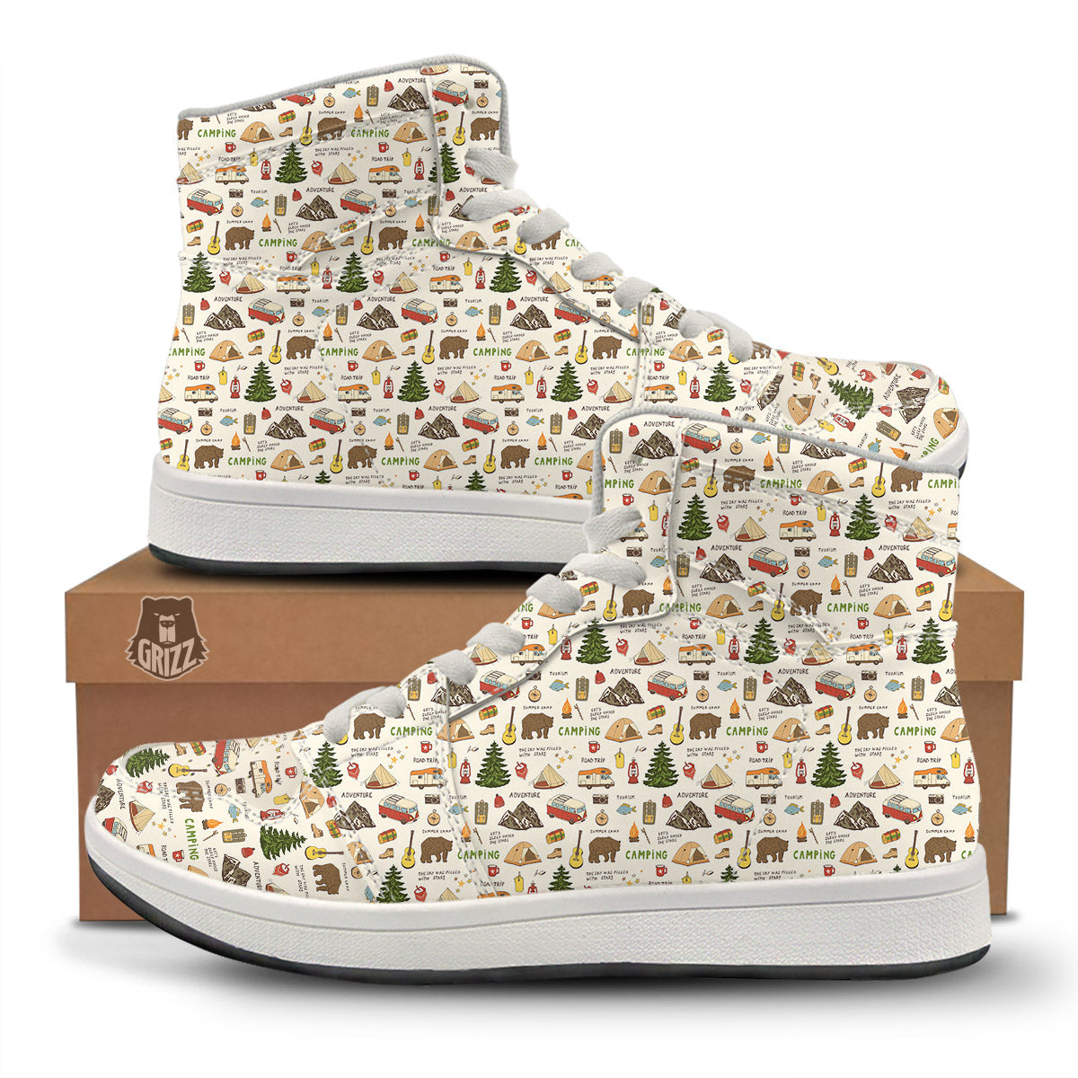 Camping Cartoon Print Pattern High Top Sneakers-grizzshop