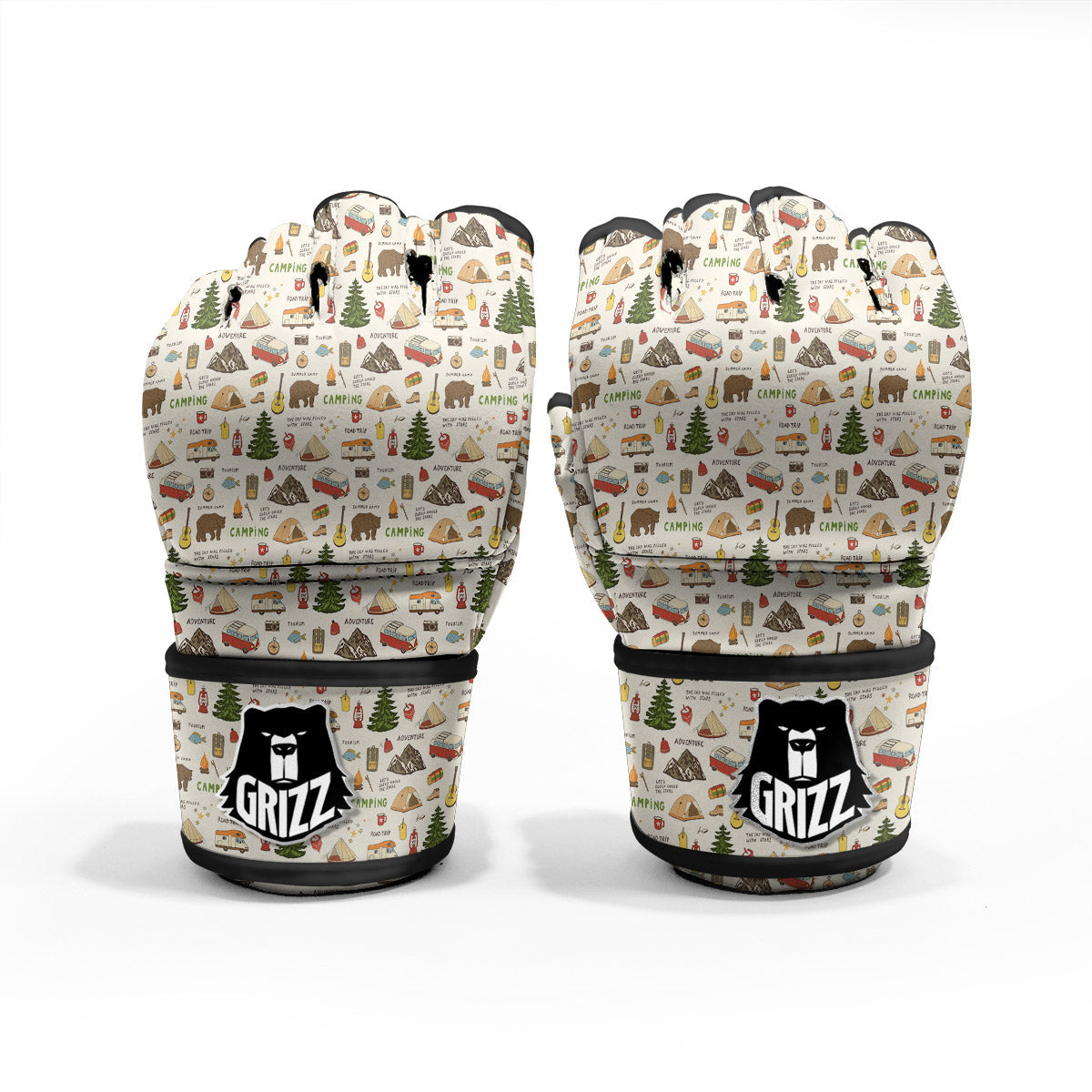 Camping Cartoon Print Pattern MMA Gloves-grizzshop