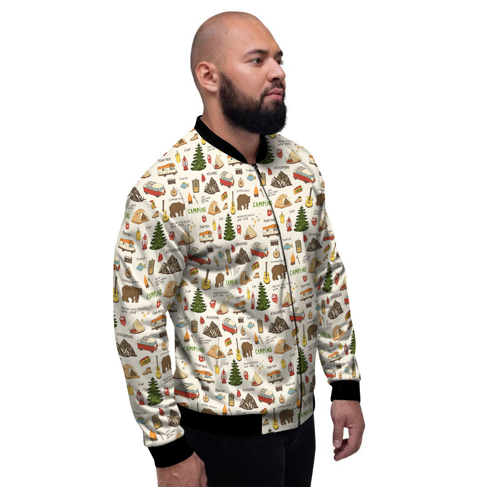 Camping Cartoon Print Pattern Men's Bomber Jacket-grizzshop