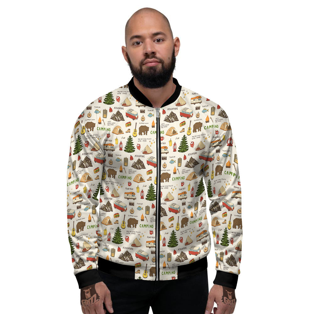 Camping Cartoon Print Pattern Men's Bomber Jacket-grizzshop