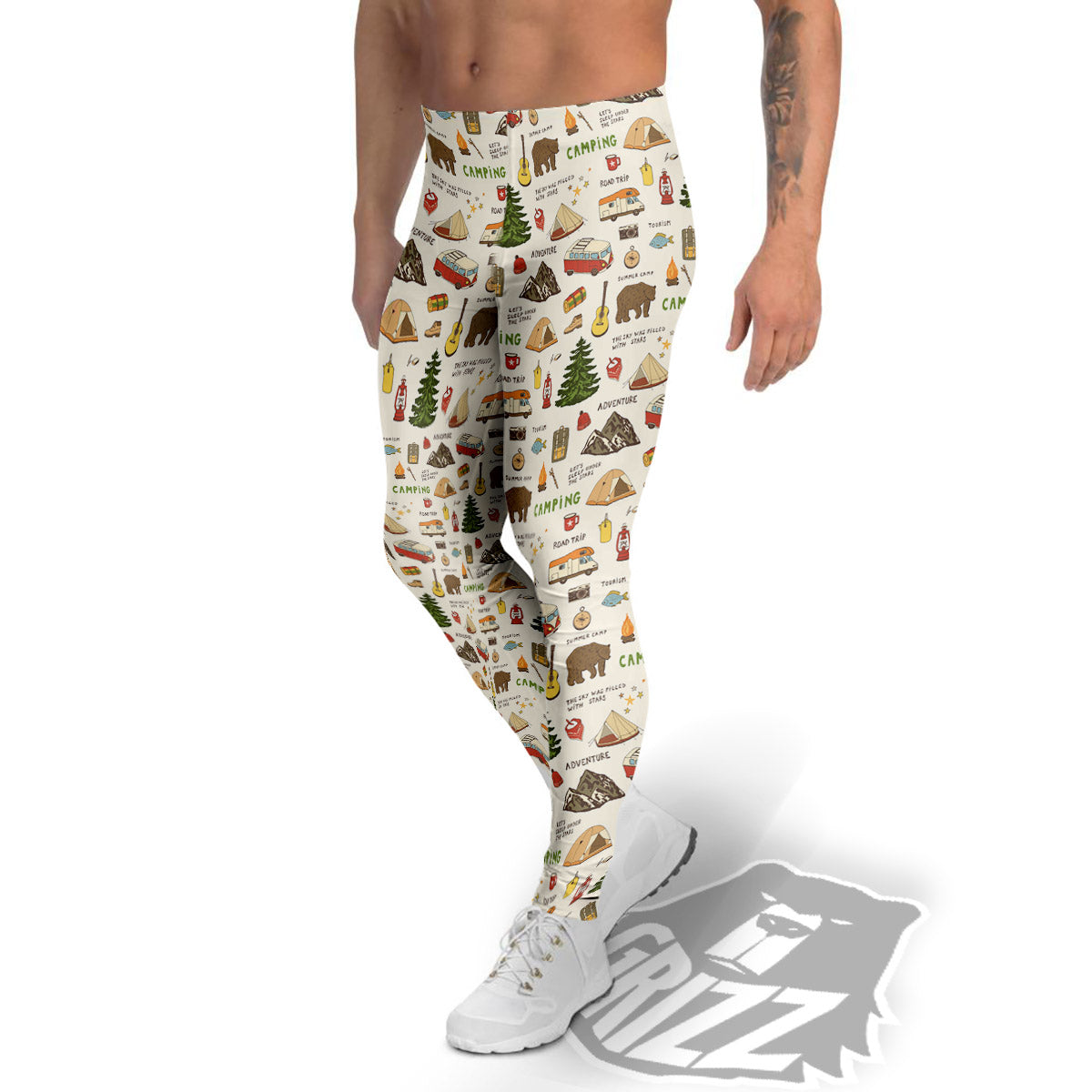 Camping Cartoon Print Pattern Men's Leggings-grizzshop