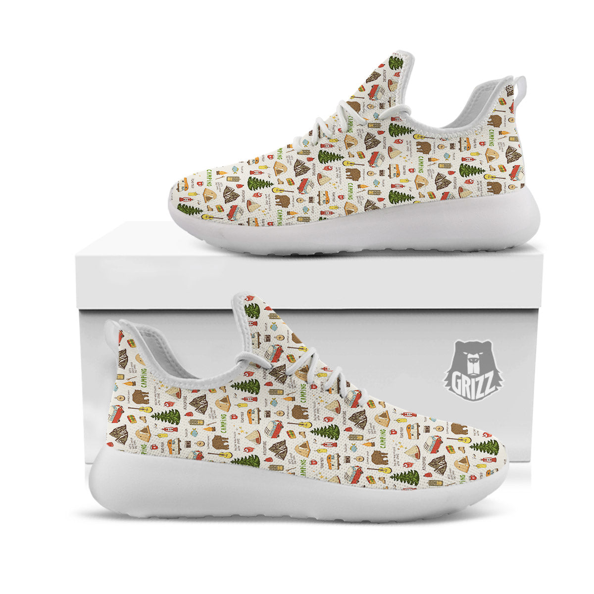 Camping Cartoon Print Pattern White Athletic Shoes-grizzshop