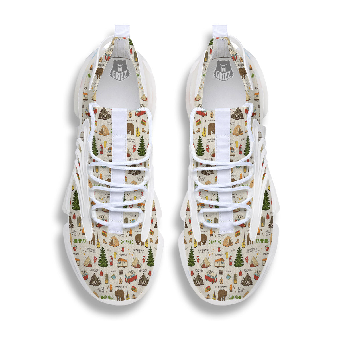 Camping Cartoon Print Pattern White Gym Shoes-grizzshop