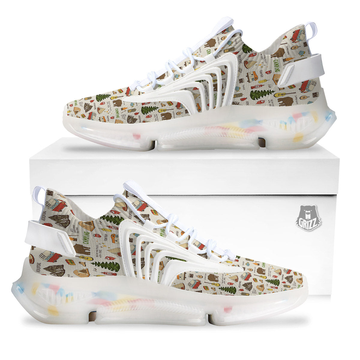 Camping Cartoon Print Pattern White Gym Shoes-grizzshop