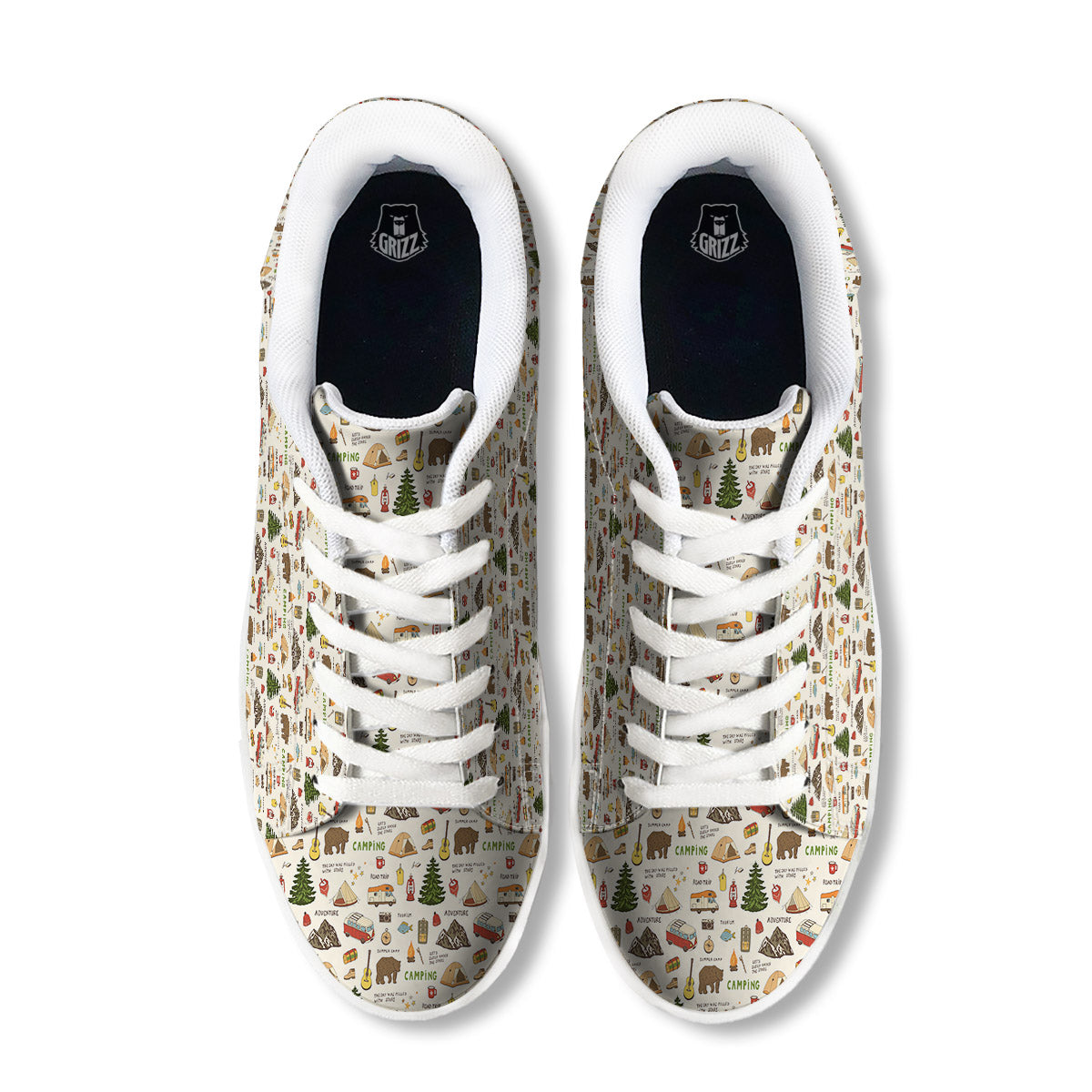 Camping Cartoon Print Pattern White Low Top Sneakers-grizzshop