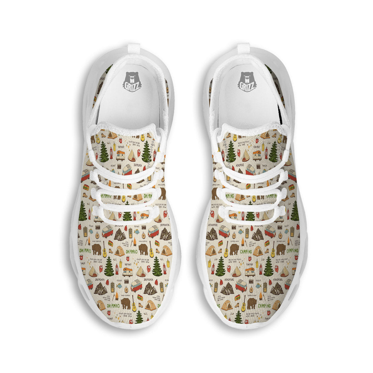 Camping Cartoon Print Pattern White Running Shoes-grizzshop