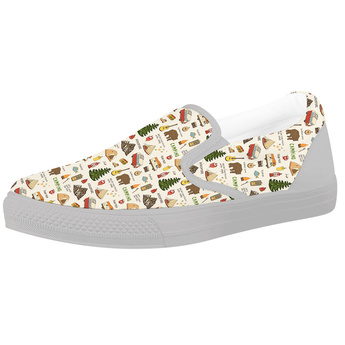 Camping Cartoon Print Pattern White Slip On Shoes-grizzshop
