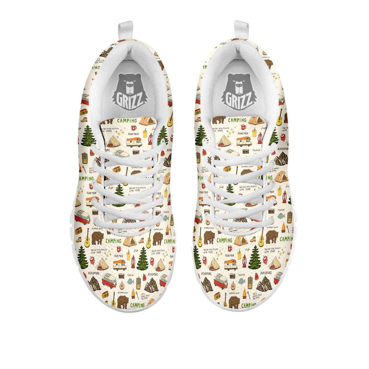 Camping Cartoon Print Pattern White Sneaker-grizzshop