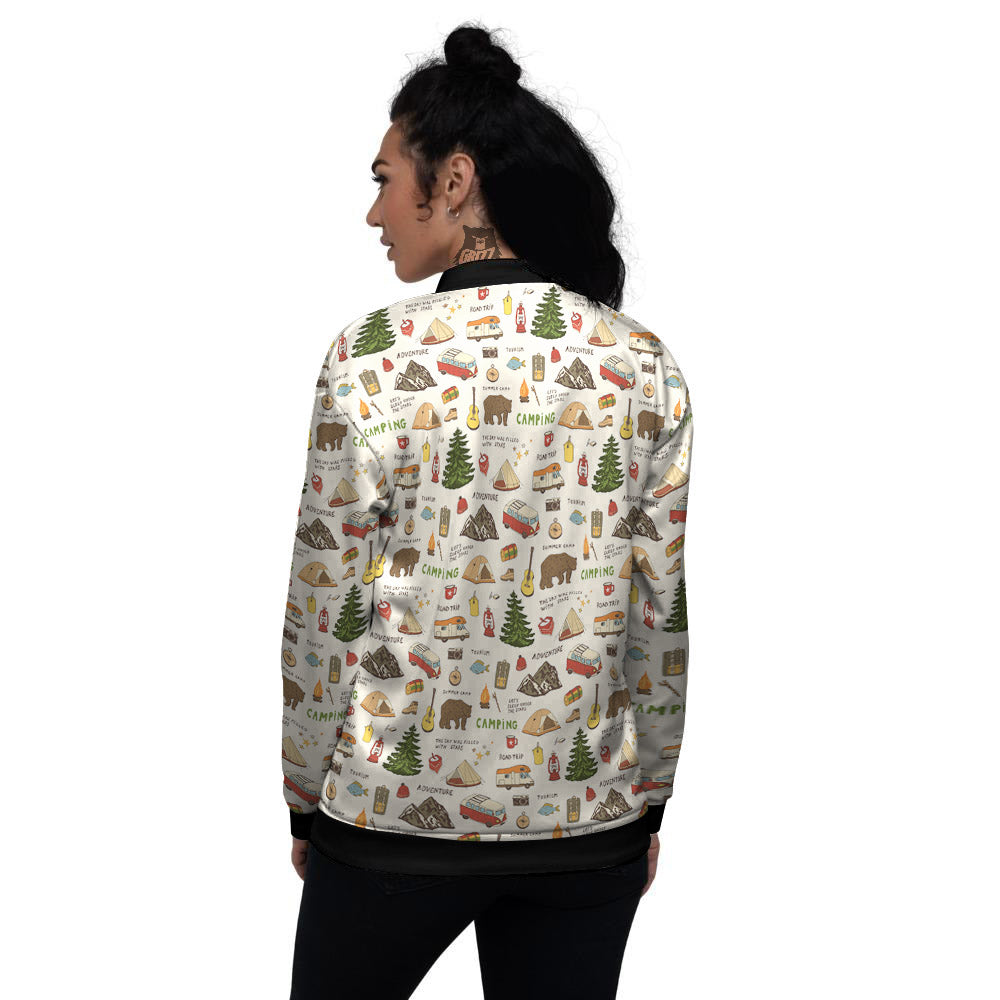 Camping Cartoon Print Pattern Women's Bomber Jacket-grizzshop