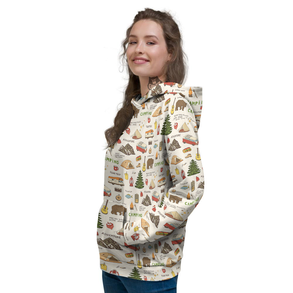 Camping Cartoon Print Pattern Women's Hoodie-grizzshop