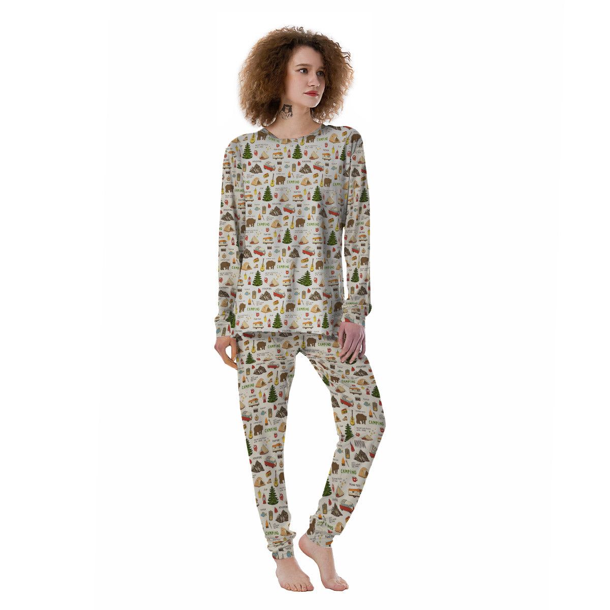 Camping Cartoon Print Pattern Women's Pajamas-grizzshop
