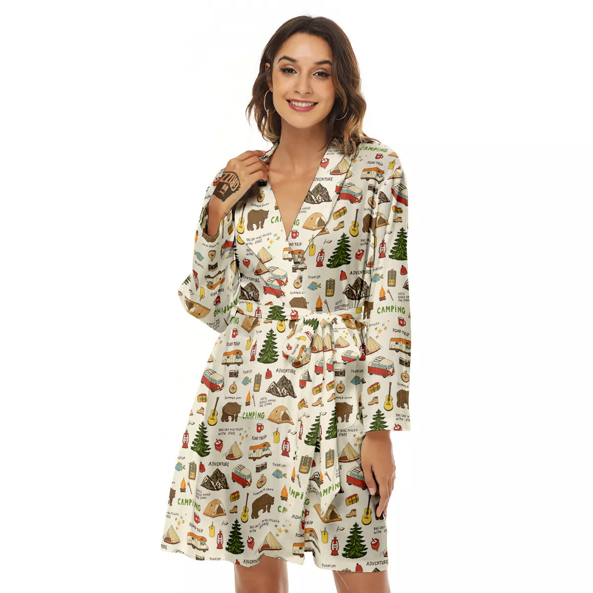 Camping Cartoon Print Pattern Women's Robe-grizzshop