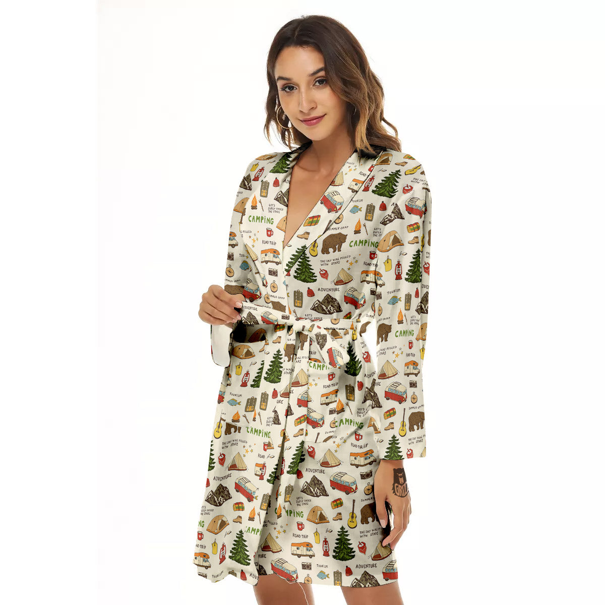 Camping Cartoon Print Pattern Women's Robe-grizzshop