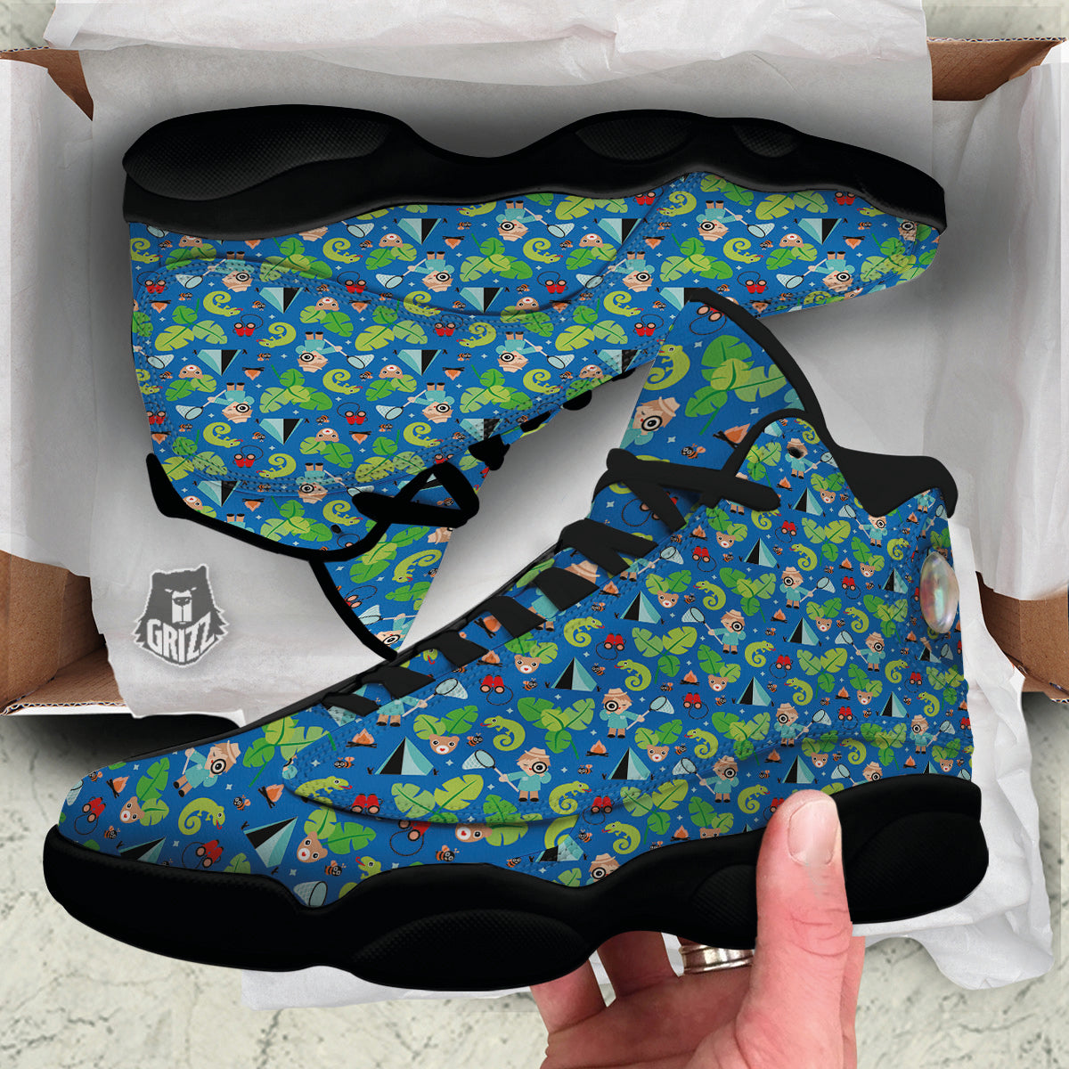 Camping Cute Print Pattern Black Basketball Shoes-grizzshop