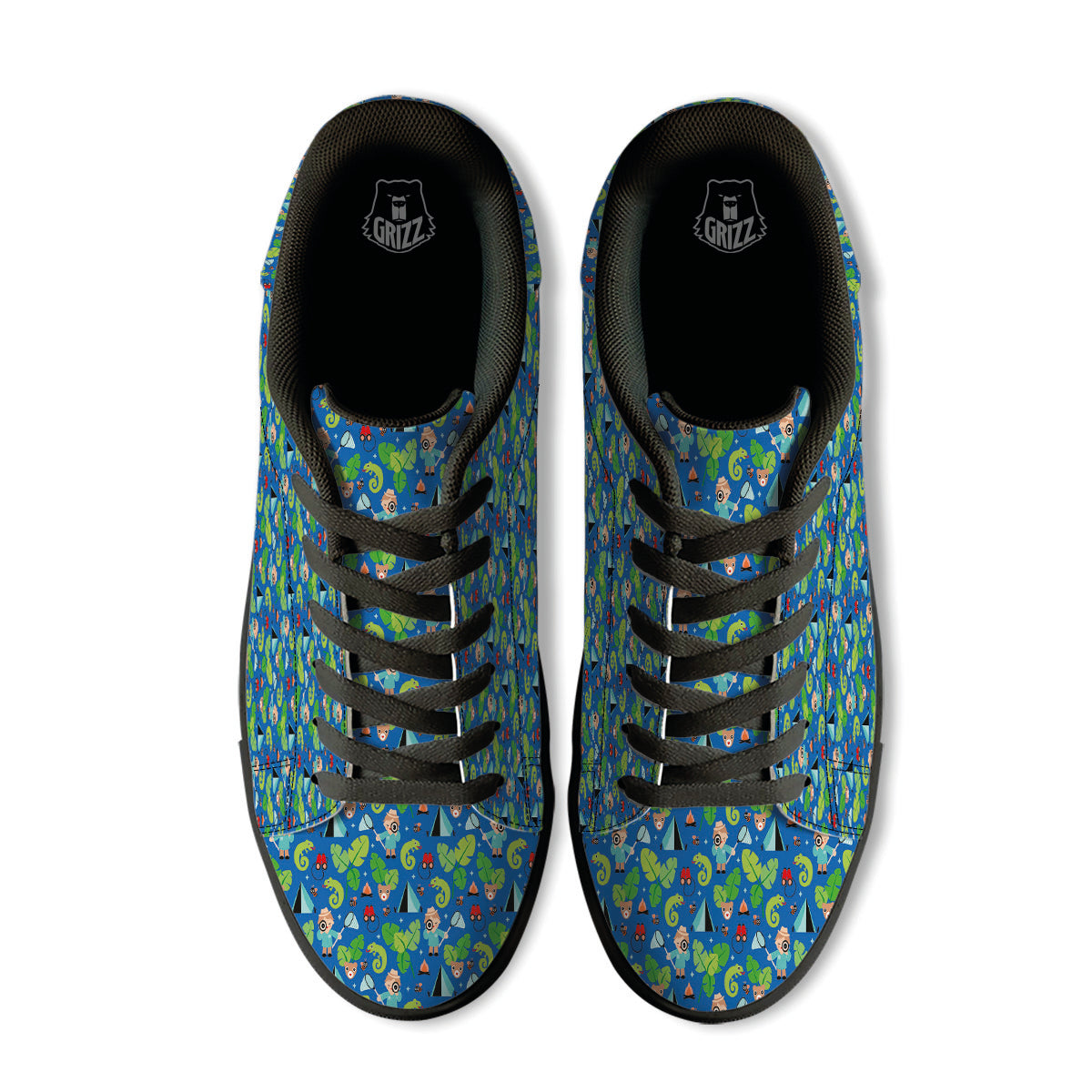 Camping Cute Print Pattern Black Low Top Sneakers-grizzshop