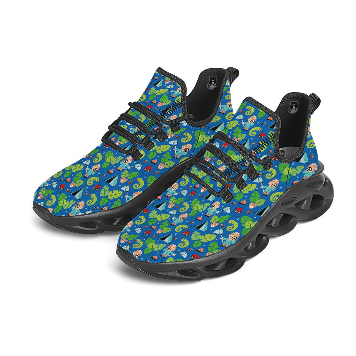 Camping Cute Print Pattern Black Running Shoes-grizzshop