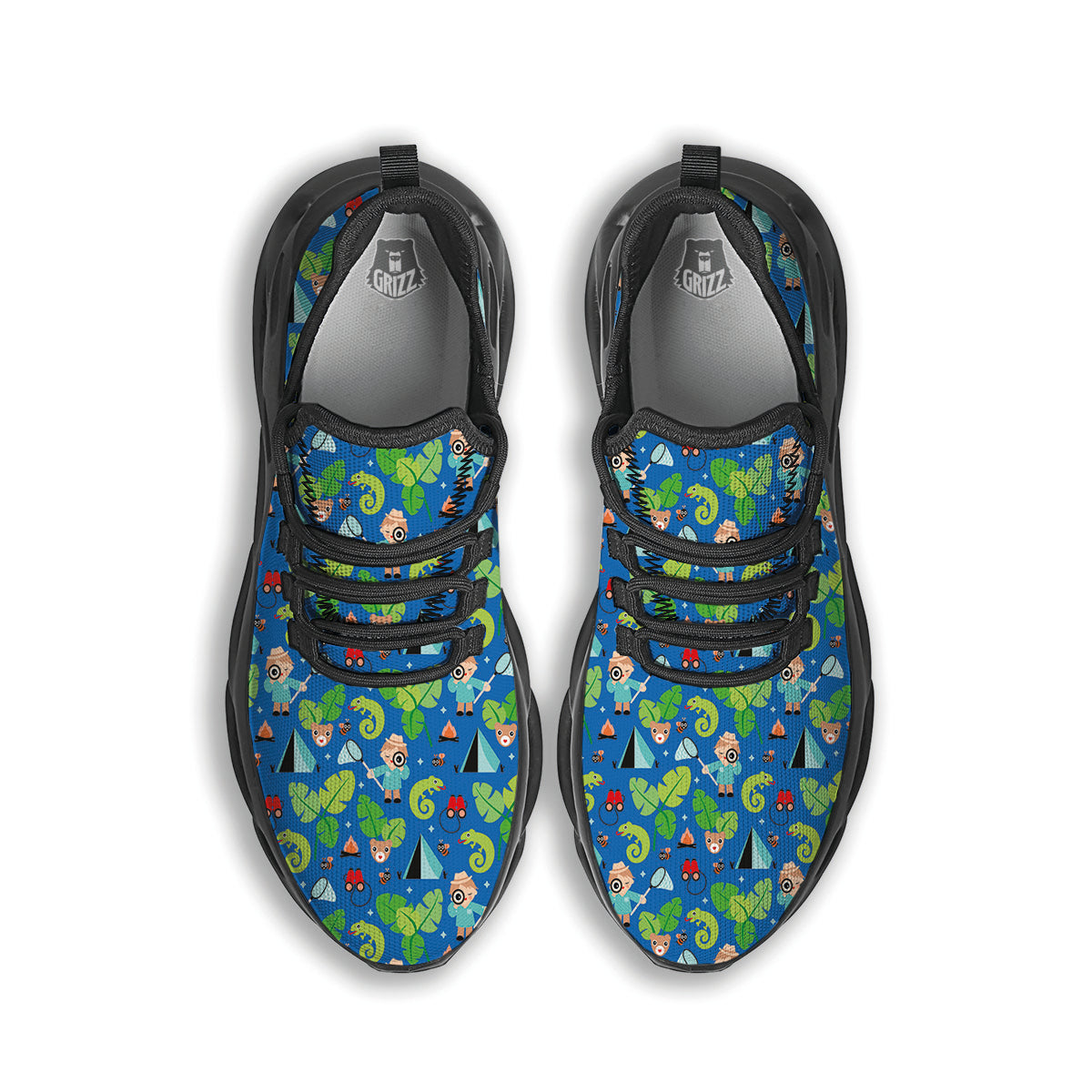 Camping Cute Print Pattern Black Running Shoes-grizzshop