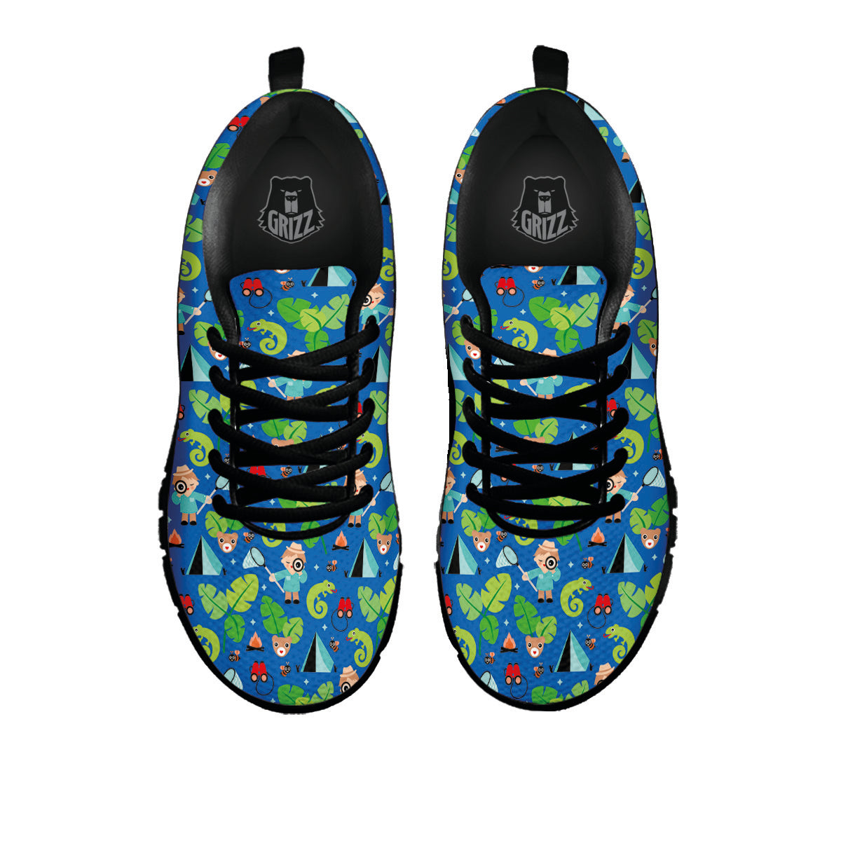 Camping Cute Print Pattern Black Sneaker-grizzshop