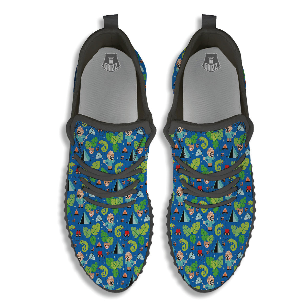 Camping Cute Print Pattern Black Walking Shoes-grizzshop