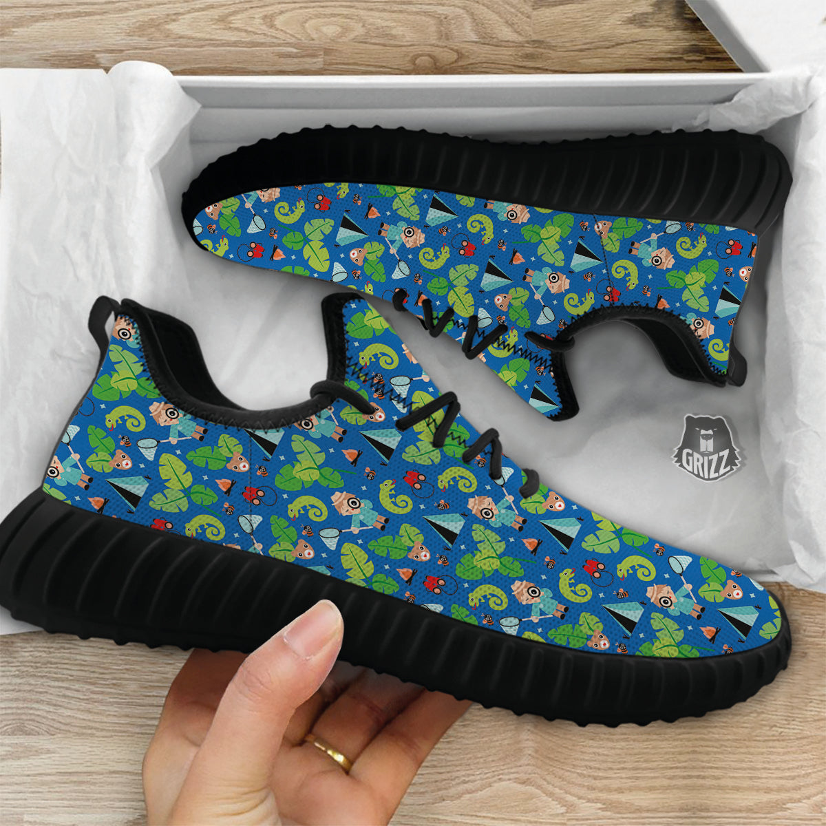Camping Cute Print Pattern Black Walking Shoes-grizzshop