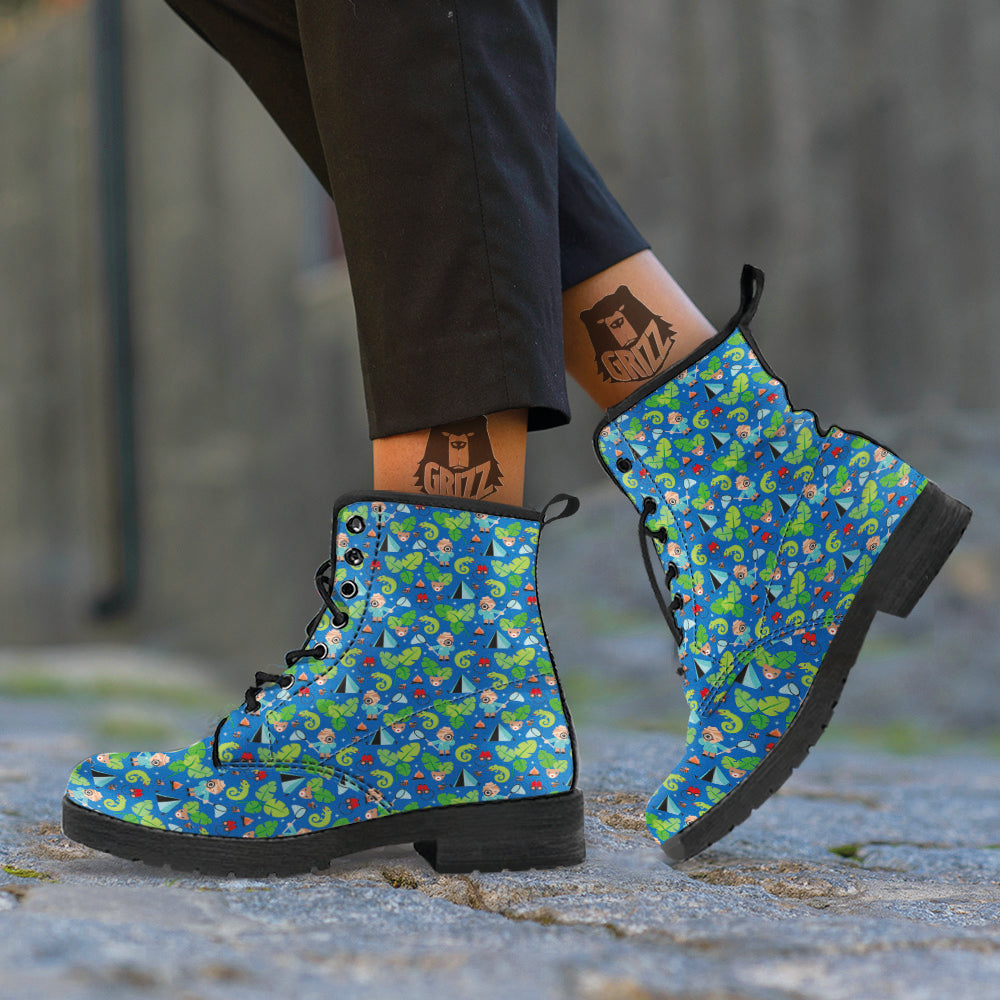 Camping Cute Print Pattern Leather Boots-grizzshop