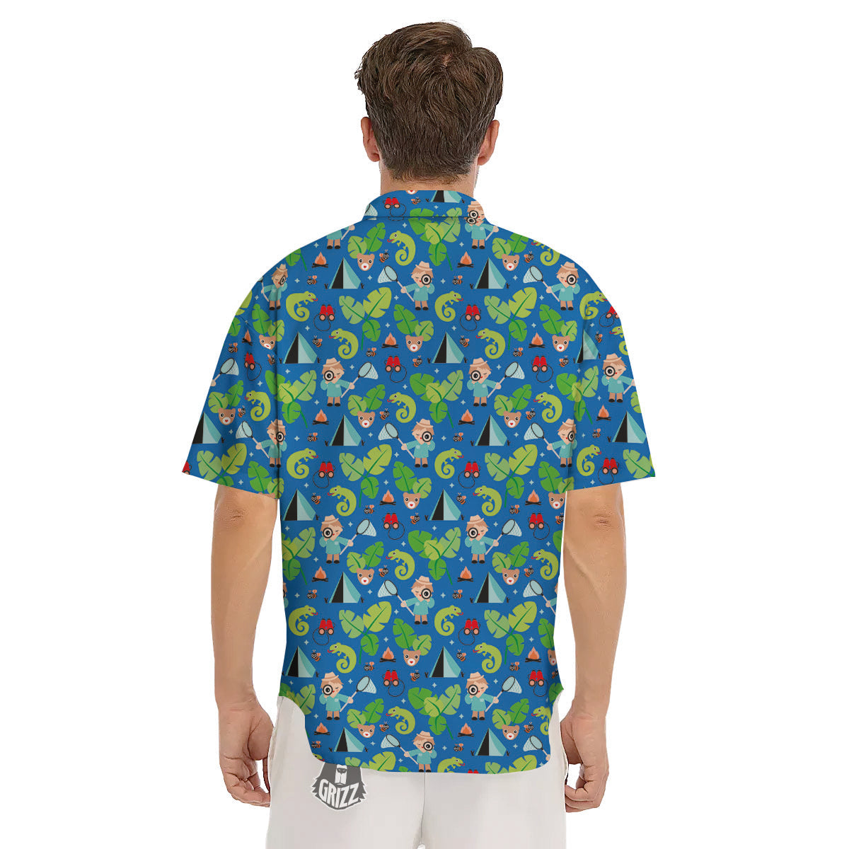 Camping Cute Print Pattern Men's Short Sleeve Shirts-grizzshop