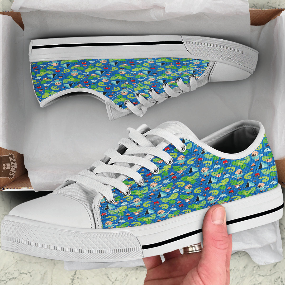 Camping Cute Print Pattern White Low Top Shoes-grizzshop